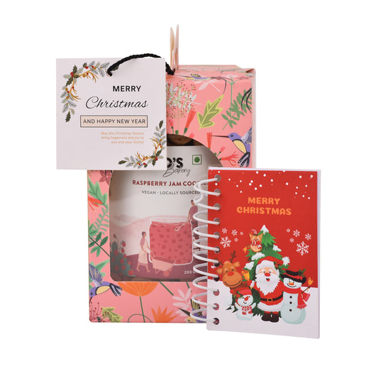 Premium Christmas & New Year Pink Gift Box with Raspberry Cookies,New Year Goals Diary & Xmas Greeting Card | Healthy Christmas Gift | Healthy Snacks Gift Box | Cookies Gift Box