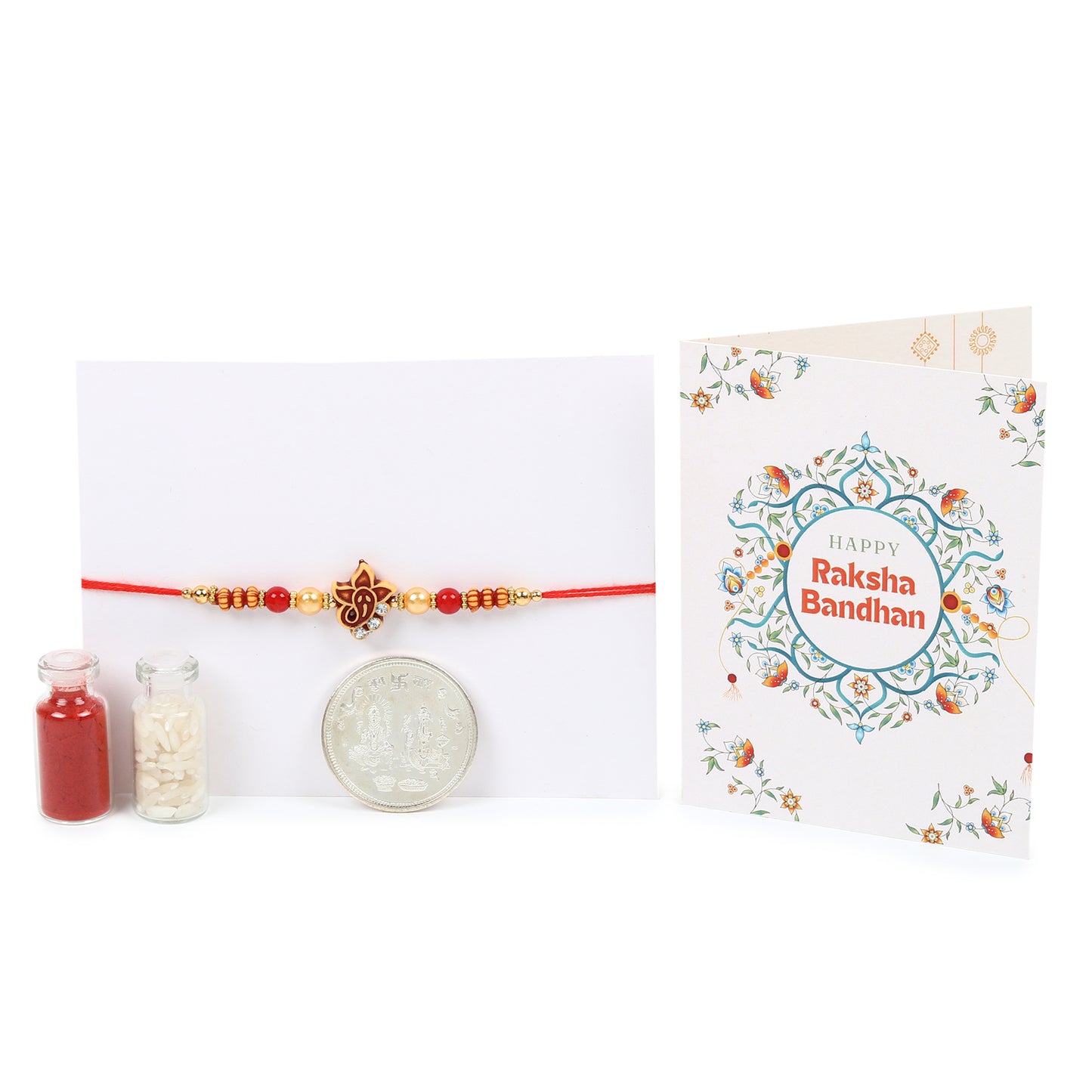Rakhi Almond Cookies Gift Box with Rakhi, Pooja Coin and Roli Chawal