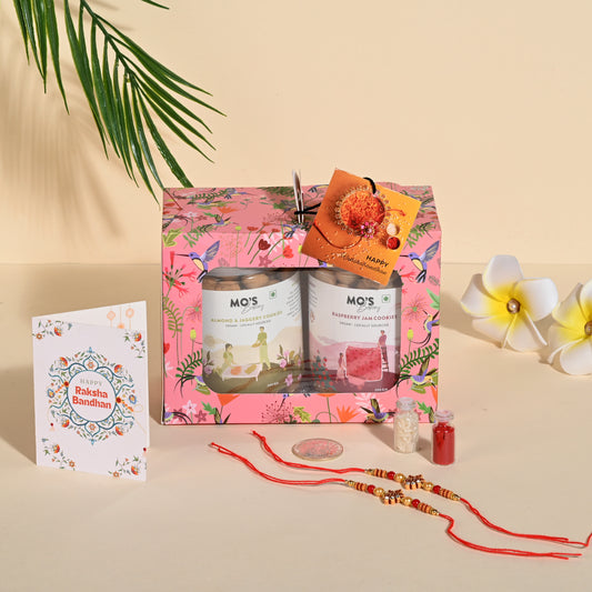 Rakhi Cookies Gift Set with Two Rakhis, Pooja Coin and Roli Chawal