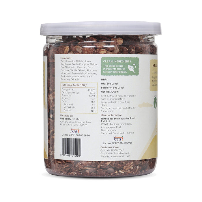 Mo's Millet Muesli 300 gms | Madagascar Chocolate | 90% Whole Grains | Clean Ingredients | Source of Protein