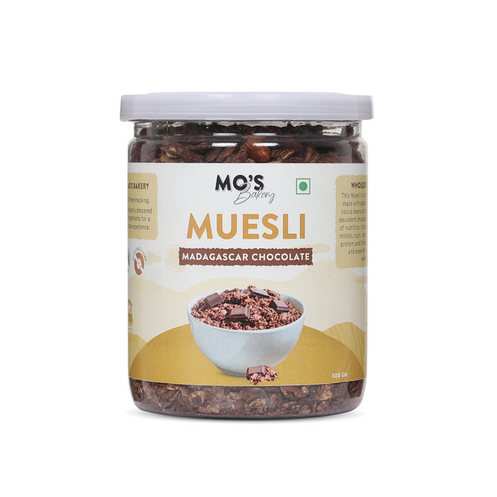 Mo's Millet Muesli 300 gms | Madagascar Chocolate | 90% Whole Grains | Clean Ingredients | Source of Protein