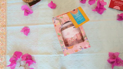 Premium Diwali Apple Cinnamon Cookies Pink Gift Box with Diya, Pooja Coin and Roli